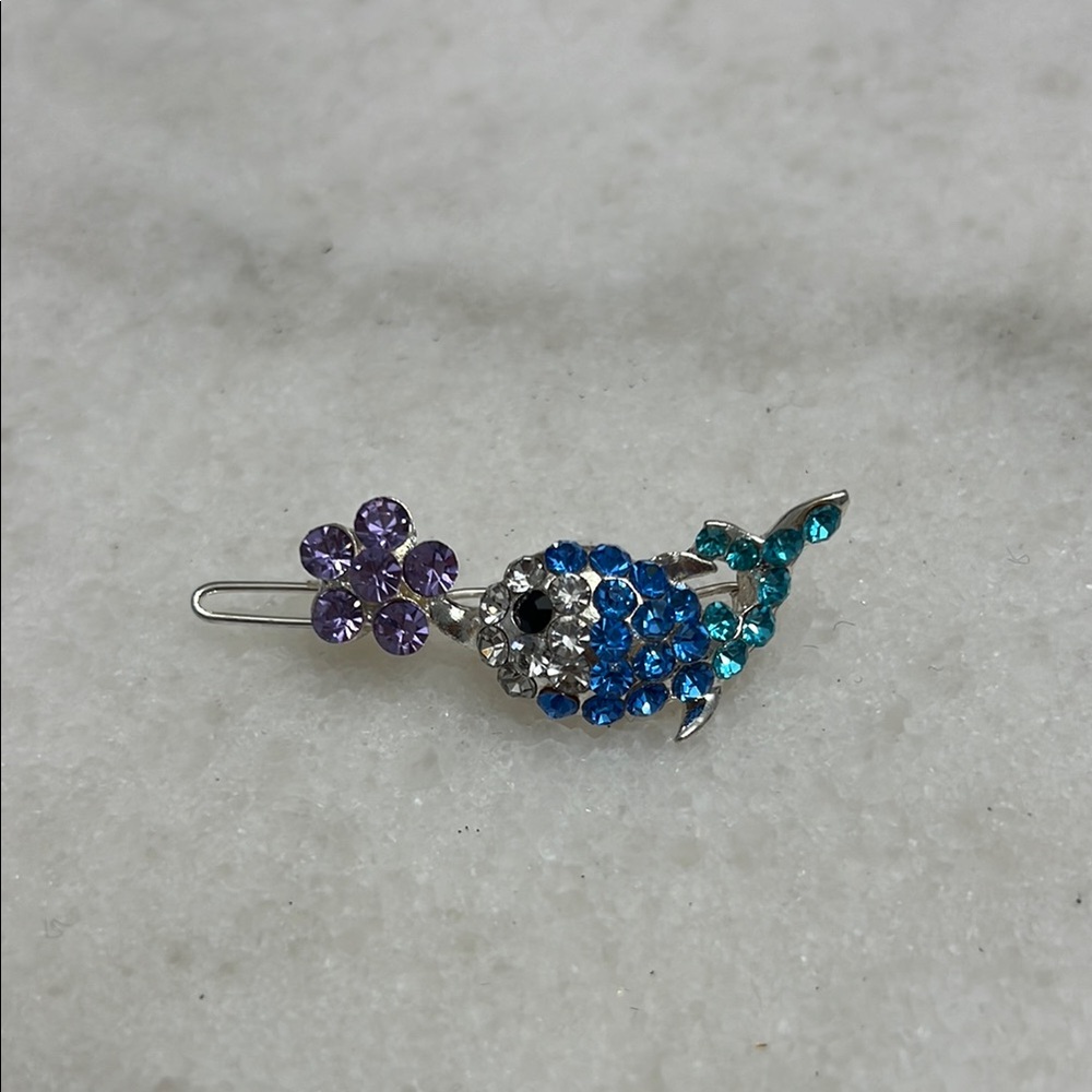 Dolphin Flower Rhinestone Hair Clip
